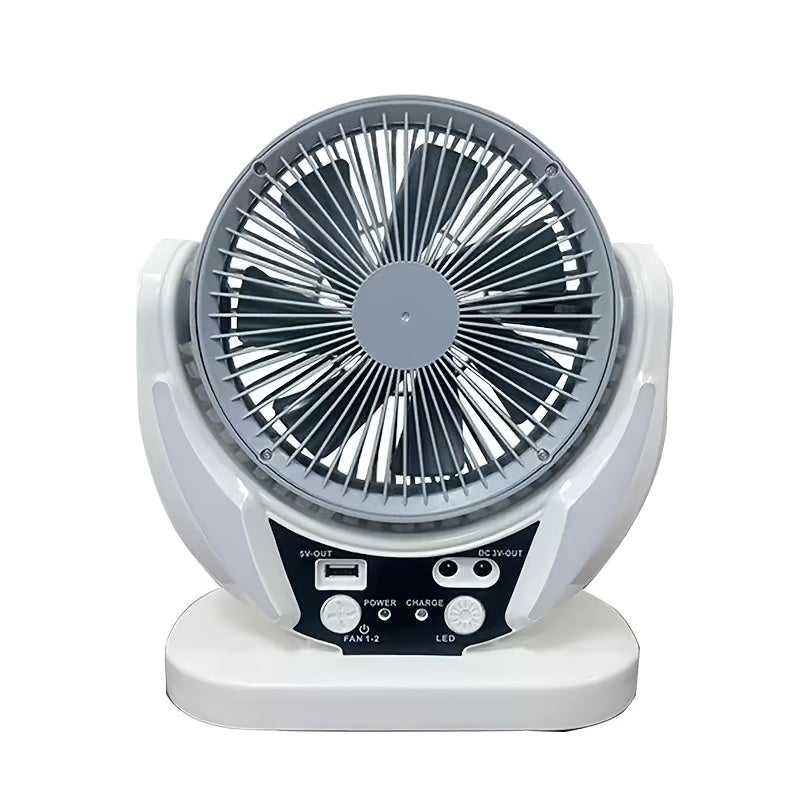 Portable Solar-Powered LED Camping Fan with USB Charging – Foldable 3-in-1 Fan, Light & USB Charger for Outdoor Adventures, Camping & Desktop Use
