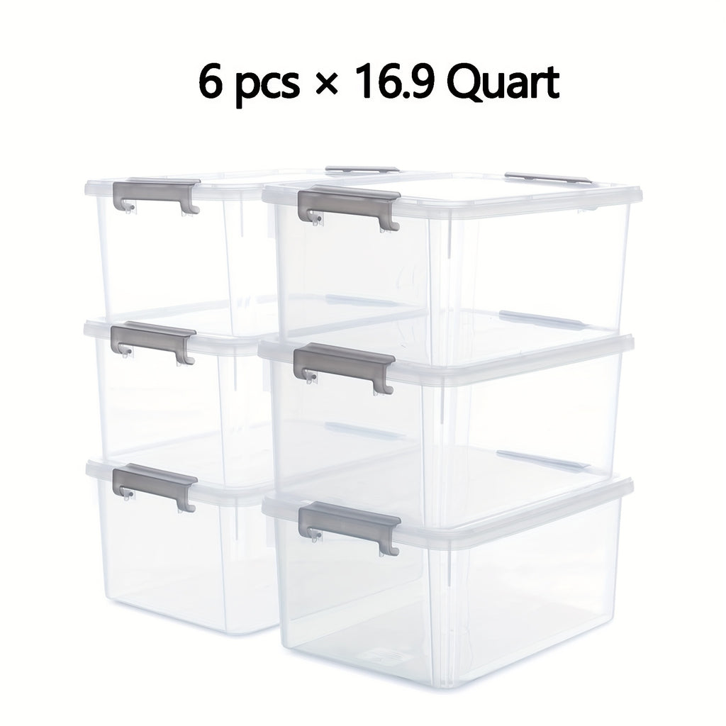 Clear Stackable Storage Boxes with Lids Set of 6 – 16.9 Quart Lockable Plastic Organizer Bins with Latches for Shelves, Multipurpose Home Office Clutter Storage and Organization Containers