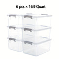 Clear Stackable Storage Boxes with Lids Set of 6 – 16.9 Quart Lockable Plastic Organizer Bins with Latches for Shelves, Multipurpose Home Office Clutter Storage and Organization Containers