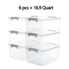 Clear Stackable Storage Boxes with Lids Set of 6 – 16.9 Quart Lockable Plastic Organizer Bins with Latches for Shelves, Multipurpose Home Office Clutter Storage and Organization Containers