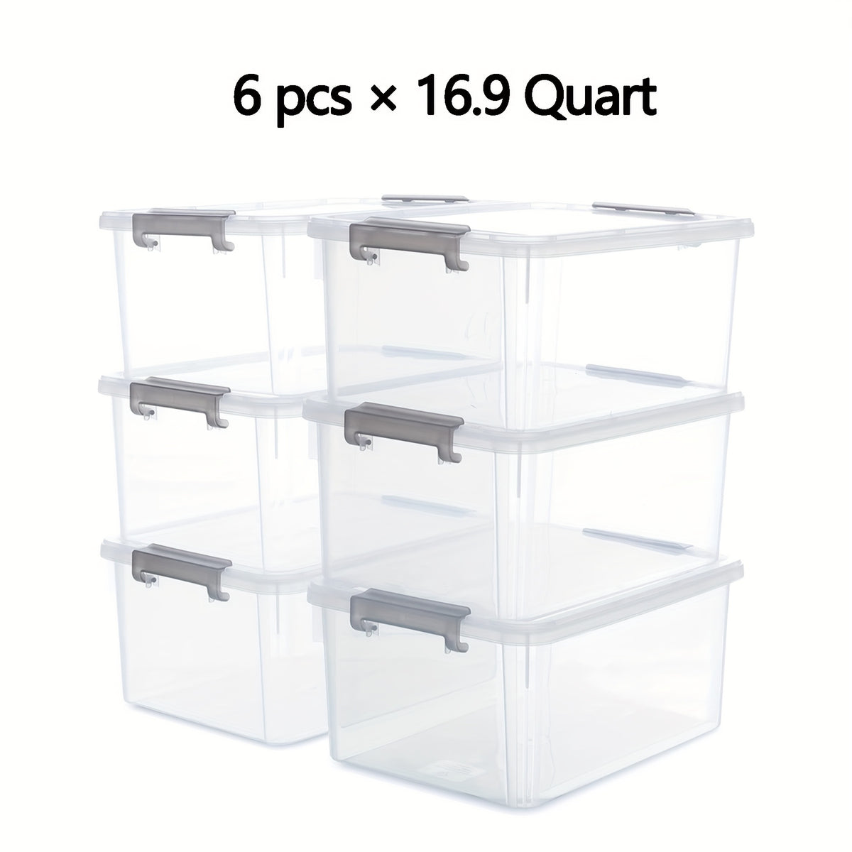 Clear Stackable Storage Boxes with Lids Set of 6 – 16.9 Quart Lockable Plastic Organizer Bins with Latches for Shelves, Multipurpose Home Office Clutter Storage and Organization Containers