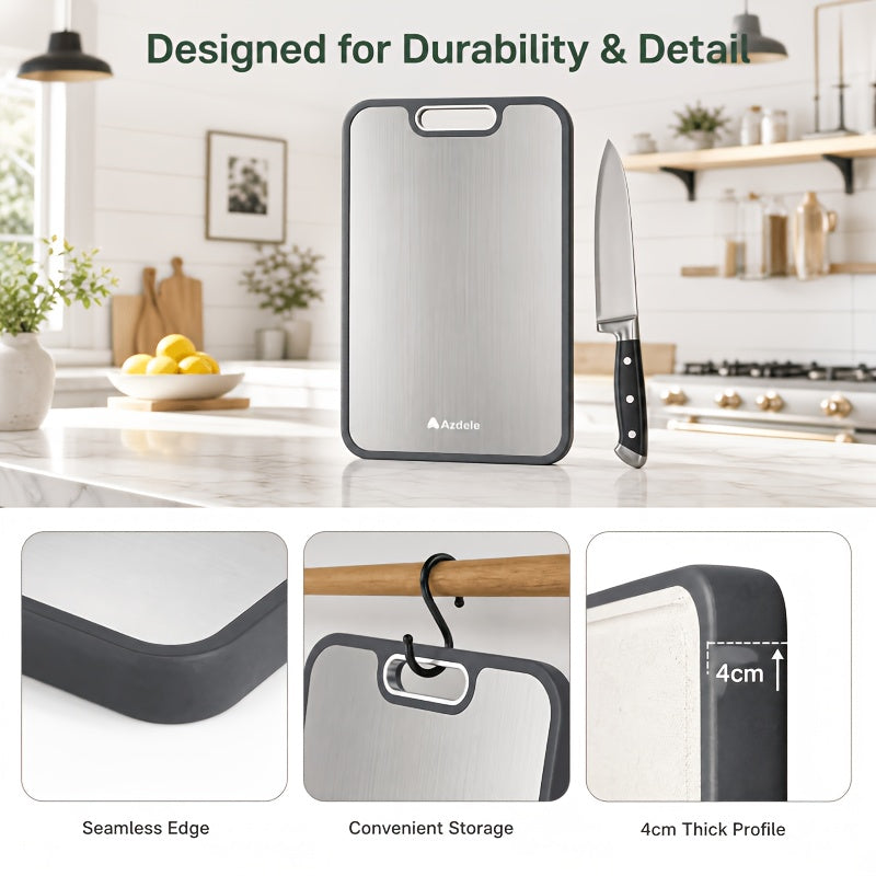 Titanium Cutting Board Double-Sided Food-Grade 17x11.5 Inch - Pure Titanium & Wheat Straw PP Large Kitchen Chopping Board, Easy to Clean, Durable & Eco-Friendly