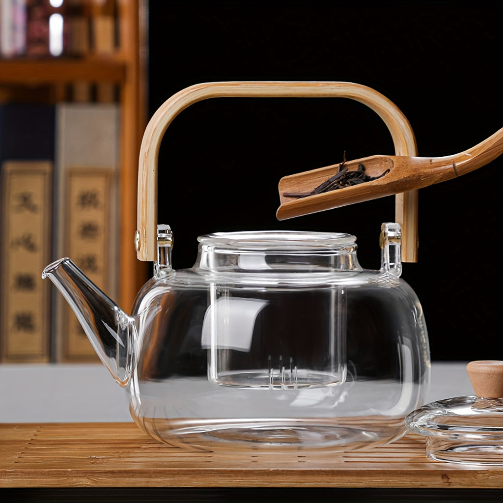 Glass Teapot with Removable Infuser 1000ml 33.81oz High Borosilicate Stovetop Safe for Open Flame & Electric Cooktop Loose Leaf & Herbal Tea Transparent