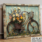 Shabby Chic Canvas Wall Art – Vintage Blooming Flower Country Landscape Painting with Wood Background, Farmhouse Pastoral Wall Decor for Living Room & Kitchen, High-Quality Print Wrap-Around Frame