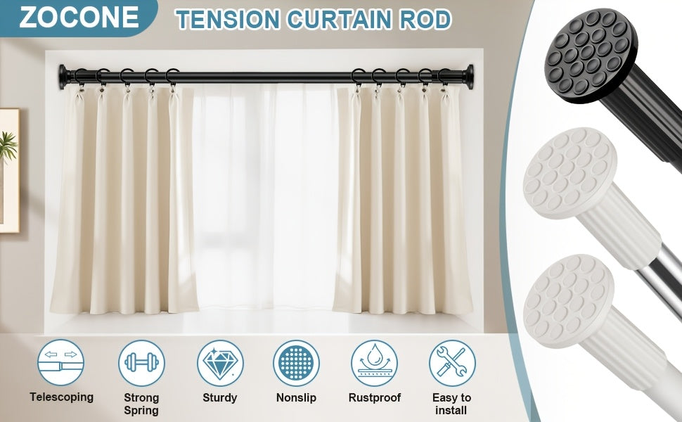 Tension Curtain Rod Adjustable 51-148 Inch No Drill Heavy Duty – Extra Long Spring Pressure Rod for Bathroom Shower Window Patio, White