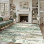 Modern Abstract Area Rug Low Pile Machine Washable Non-Slip for Living Room, Bedroom & Dining – Sage Green, Blue & Dark Grey, 4 Oversized Options