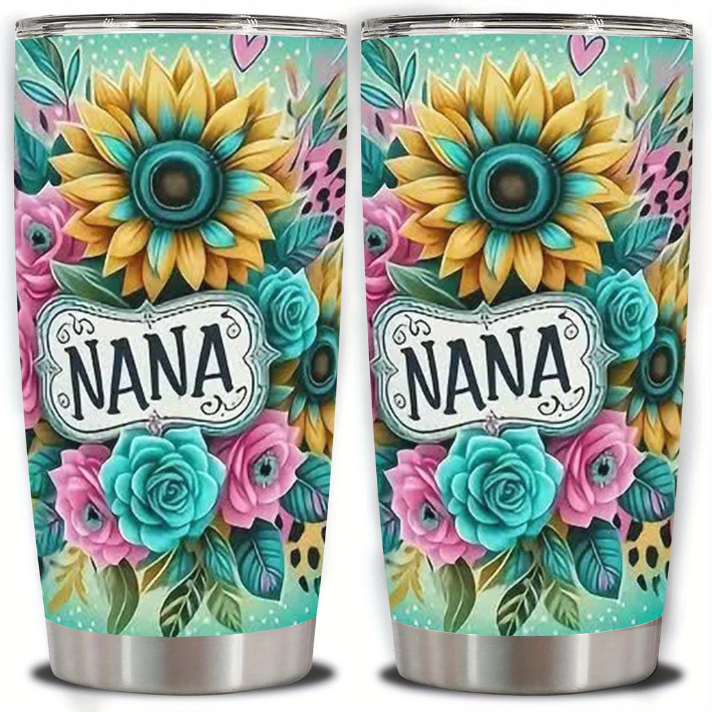 One Nana Tumbler Stainless Steel 20oz - Petal Floral Design Insulated Cup with Lid, Double Wall Vacuum Travel Mug for Hot & Cold Drinks, Gift for Mom Grandma Sister Office Camping