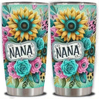 One Nana Tumbler Stainless Steel 20oz - Petal Floral Design Insulated Cup with Lid, Double Wall Vacuum Travel Mug for Hot & Cold Drinks, Gift for Mom Grandma Sister Office Camping