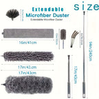 Extendable Microfiber Duster Set 7 Piece, Extra Long 100 Inch Dusting Wand with Stainless Steel Handle, Bendable Corner Broom for Ceiling Cobwebs, Washable & Reusable, Grey