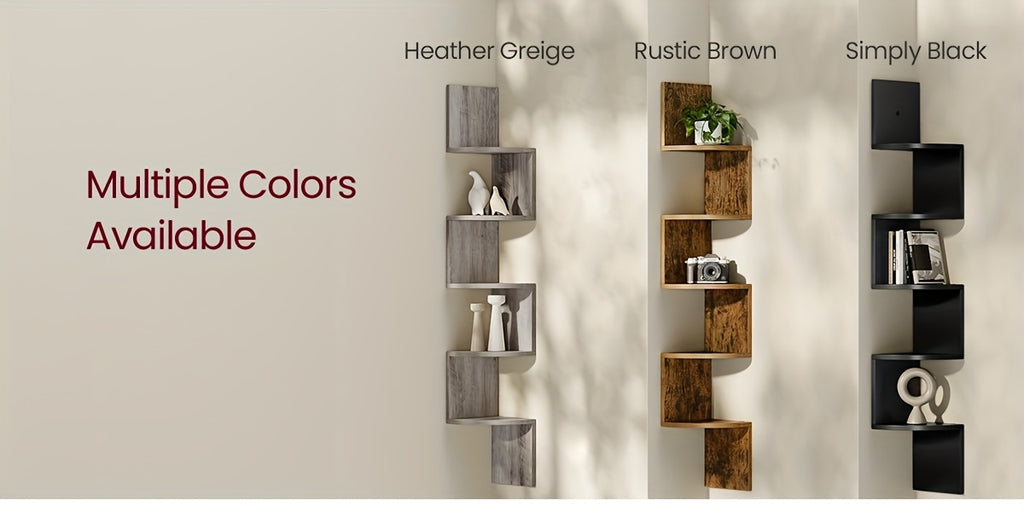 5-Tier Corner Floating Shelf Wall Mount Space-Saving Display Organizer Storage Rack for Bedroom Living Room 7.9x7.9x49.6 Inch Black White Brown