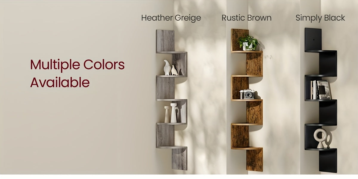 5-Tier Corner Floating Shelf Wall Mount Space-Saving Display Organizer Storage Rack for Bedroom Living Room 7.9x7.9x49.6 Inch Black White Brown