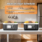 Cordless Electric Heating Lunch Box 1.5L/50.72oz - 304 Stainless Steel, 24000mAh Rechargeable Battery, Adjustable Temp & Timer, Office Picnic Car Travel, Fork Spoon Divider Included, Black White Yellow Blue