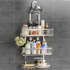 Hanging Shower Rack 5-Piece Set with Soap Holder, Towel & Bathrobe Hook | No-Drill Rust-Proof Adjustable Shower Caddy for Bathroom Storage