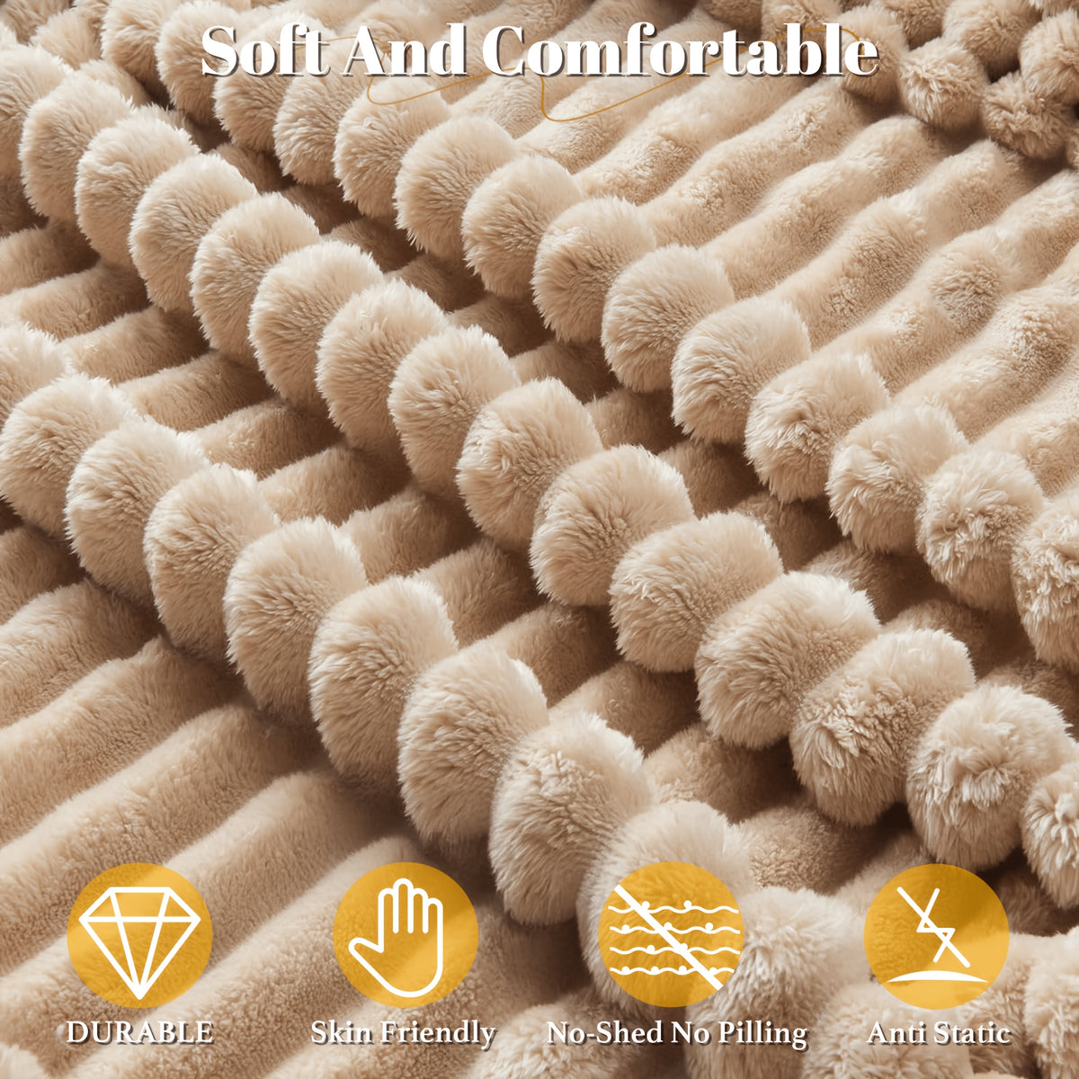 Faux Rabbit Fur Throw Blanket Ultra Soft Fluffy Striped Plush Blanket for Couch Bed Sofa Luxury Warm Winter Blanket Pink Light Brown