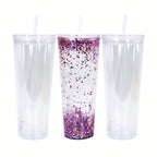 Snow Globe Tumbler 25-Pack 24oz Double Wall Clear Acrylic Cup with Pre-Drilled Hole & Plug - Reusable Plastic Snow Globe Cups for DIY Crafts, Drinking Water Juice, Party Bulk