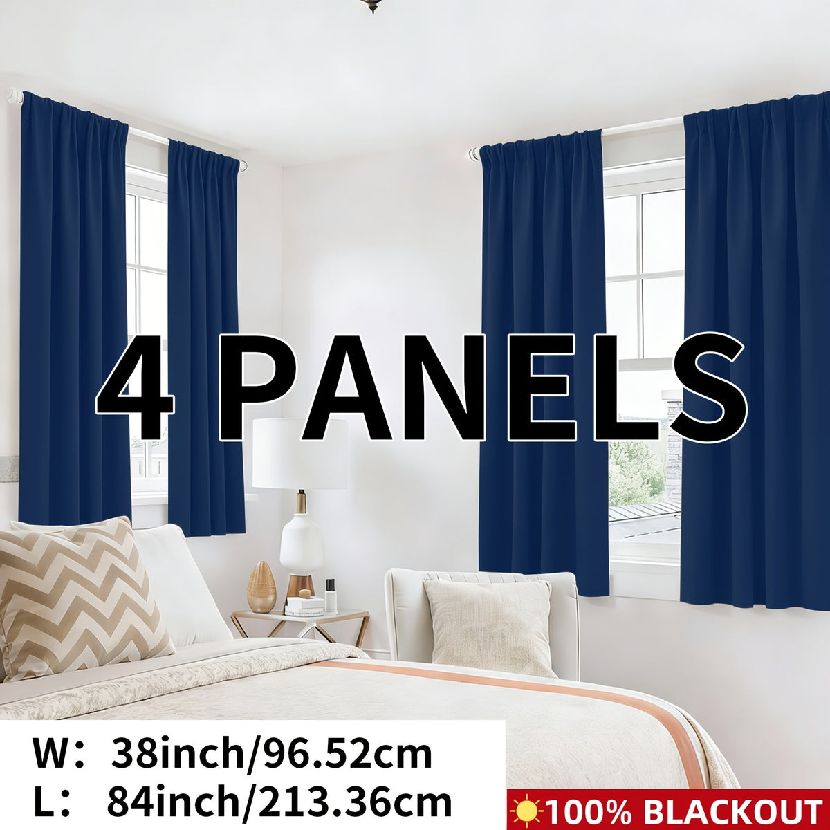 Blackout Curtains Rod Pocket 4-Panel Solid Color Lightweight Matte Drapes | 100% Light Blocking Window Curtains for Bedroom Living Room, 9 Colors 5 Sizes