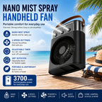 Portable USB Mist Fan 3700mAh Rechargeable with 3 Wind Speeds 2 Mist Modes 7-Color LED Mood Light & Timer for Bedroom Office Dorm Camping Summer Cooling