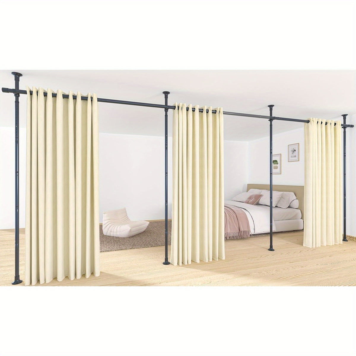 Adjustable Tension Room Divider Curtain Rod – No Drilling, 28–171" Wide, 4–10 ft Floor-to-Ceiling, Heavy Duty, Black & White (Curtains Not Included)