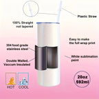 20oz Sublimation Tumblers Bulk 25 or 50 Pack – Skinny Straight Stainless Steel Insulated Sublimation Blanks with Lid & Straw, Gift Box Included