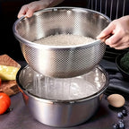 Stainless Steel Colander & Mixing Bowl Set – 304 Food-Grade Stackable Strainer Bowl for Washing Vegetables, Fruit & Rice, Dishwasher Safe Kitchen Colander, 7.09" or 11.02" Bowl + Sieve