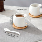 Ceramic Coffee Cup Set with Wooden Coaster and Cup Holder – 6 Piece 200ml 6.8oz for Latte Cappuccino Espresso Tea, Home Office Cafe Gift