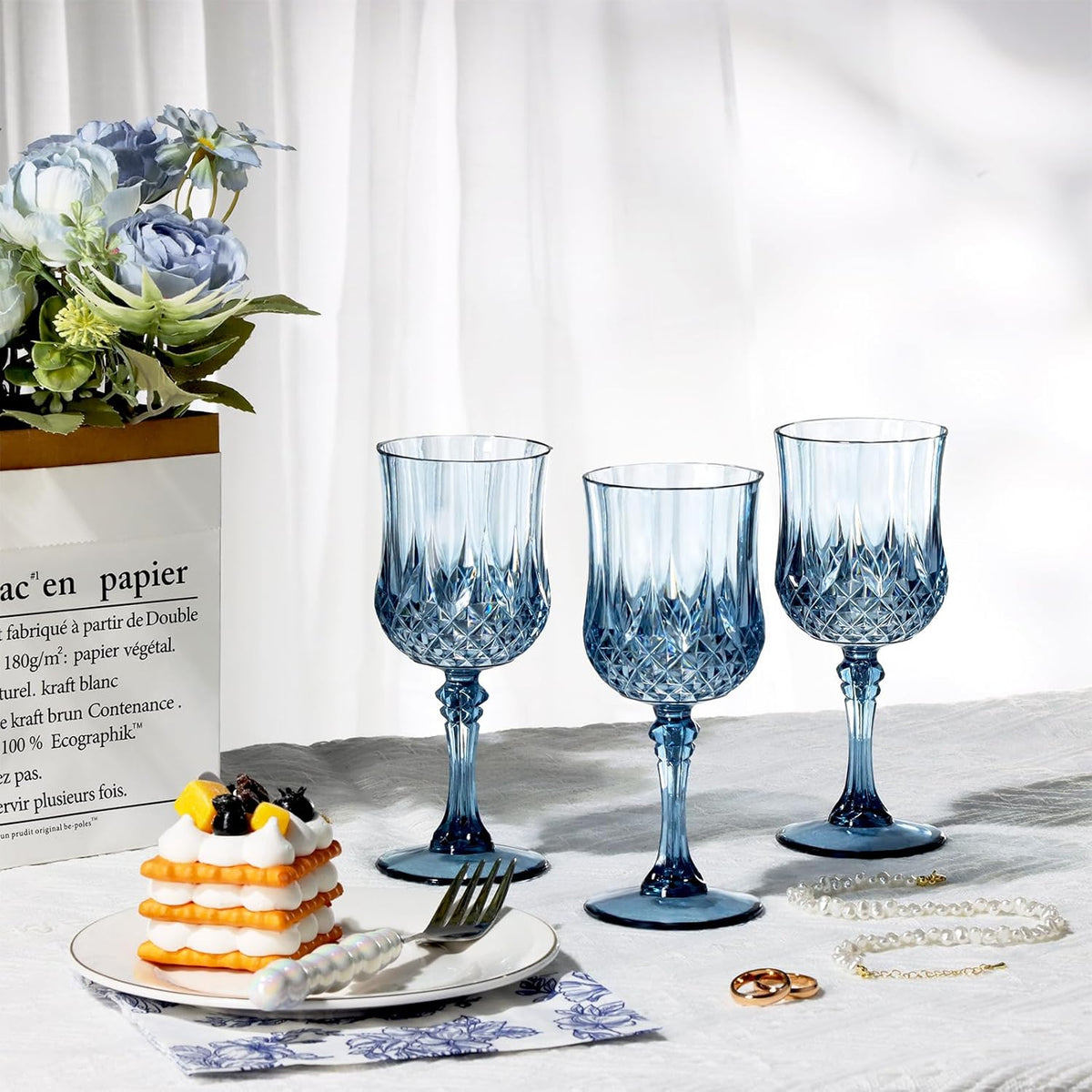Shatterproof Vintage Champagne & Wine Glasses 48pcs – 7oz Unbreakable Plastic Goblets with Crystal Finish | Reusable Party Cups for Weddings, Outdoor Events & Celebrations | 6 Colors