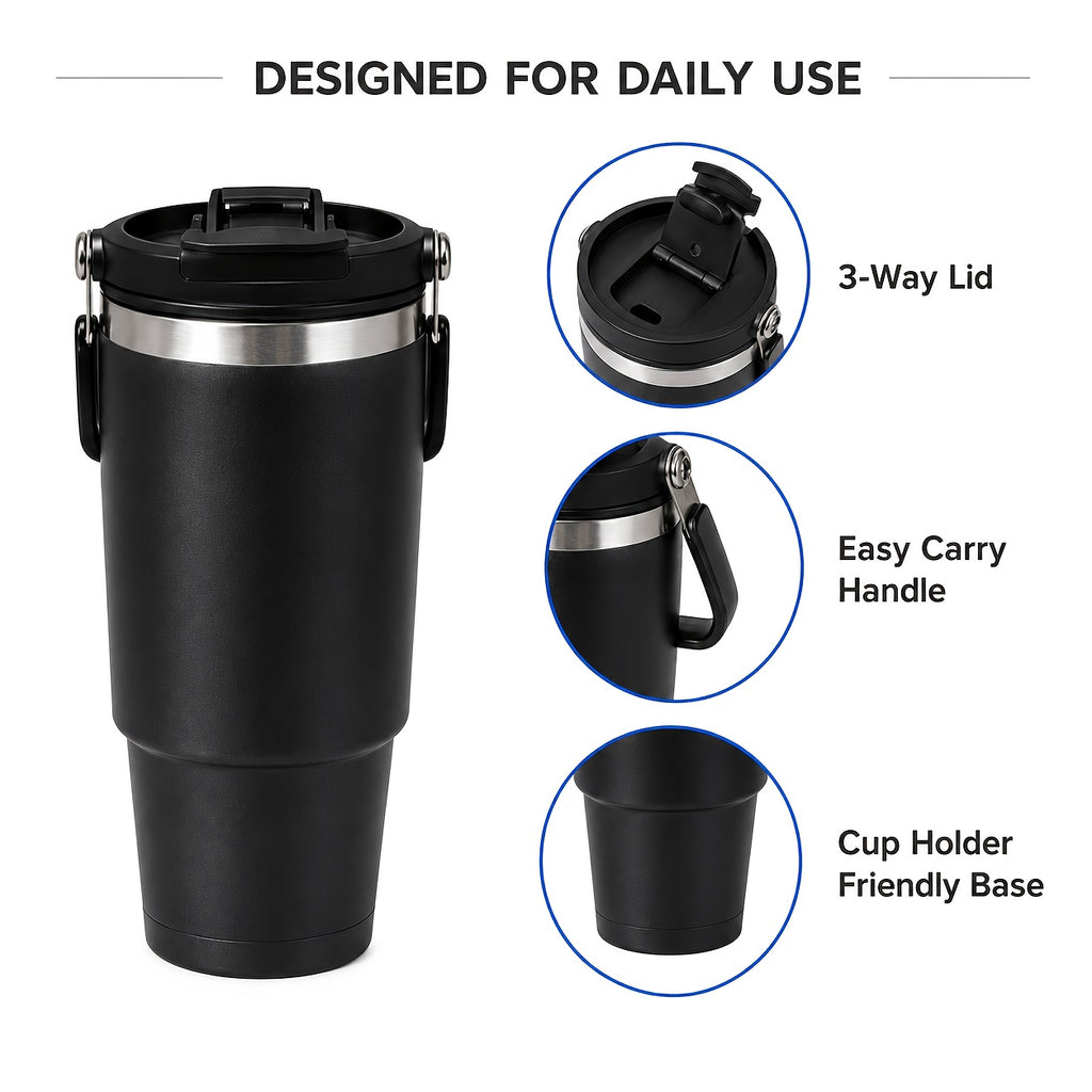 30oz Stainless Steel Insulated Tumbler 6-Pack with Handle, Lid & Straw – Double Wall Vacuum Travel Cups, Colorful Gift Set for Coffee, Cold Drinks & Daily Use | Black, Red, White & More
