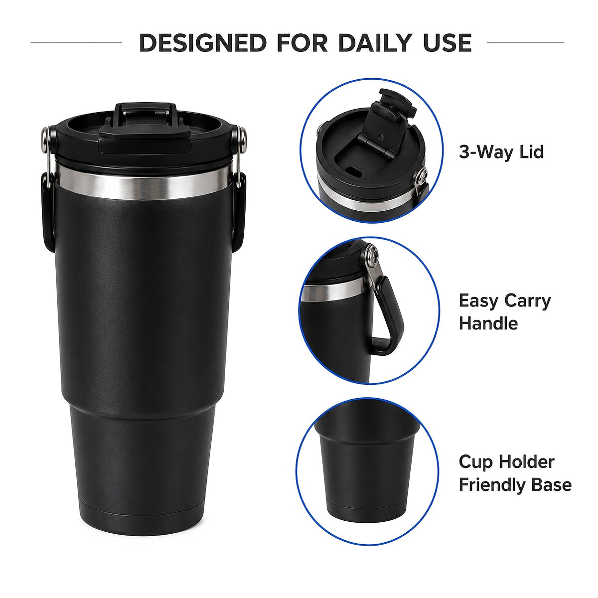 30oz Stainless Steel Insulated Tumbler 6-Pack with Handle, Lid & Straw – Double Wall Vacuum Travel Cups, Colorful Gift Set for Coffee, Cold Drinks & Daily Use | Black, Red, White & More