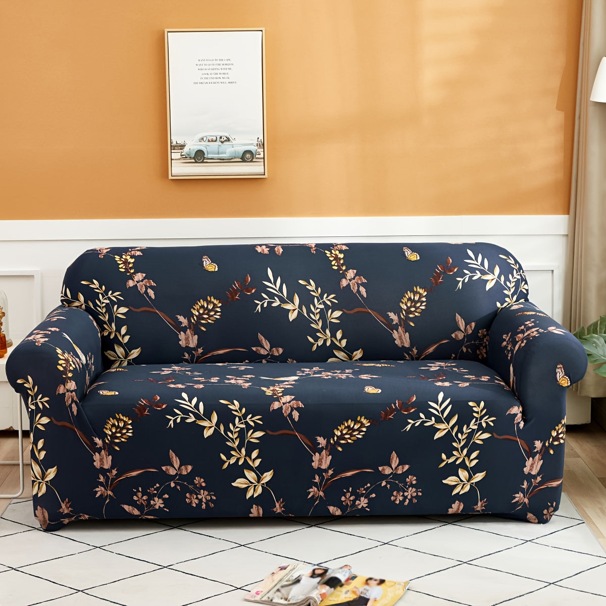 Stretch Sofa Cover Digital Print Floral – High-Stretch Polyester Non-Slip Machine Washable Telescopic Slipcover for 1 2 3 4 Seater Sofas, Contemporary Furniture Protector for Home & Office