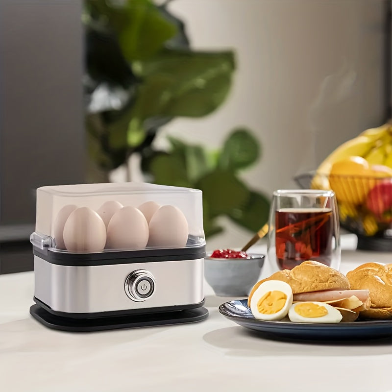 Rapid Egg Cooker 6 Egg Capacity Stainless Steel Electric Egg Boiler Hard Medium Soft Boiled Poacher Auto Shut-Off Alarm