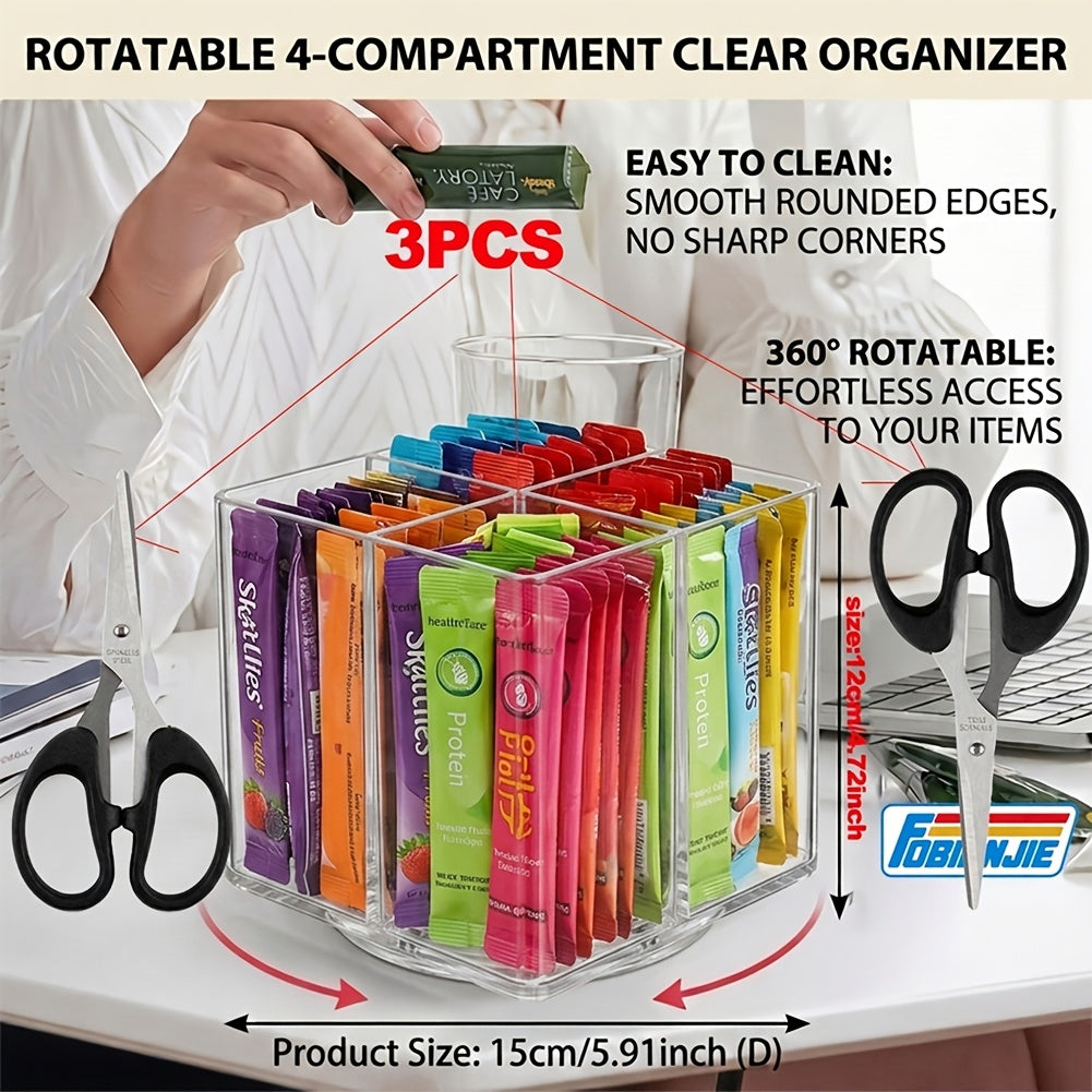 Lazy Susan Organizer Rotating Drink Mix Packet Holder Clear Turntable with Dividers for Powder Packets Water Flavor Packets Pantry Counter