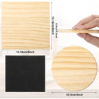 Unfinished Wood Coasters for Crafts DIY Engraving Painting – 4 Inch Square & Round Wooden Drink Coasters with Non-Slip Pad for Home Kitchen Coffee Table | 30 or 60 Pack