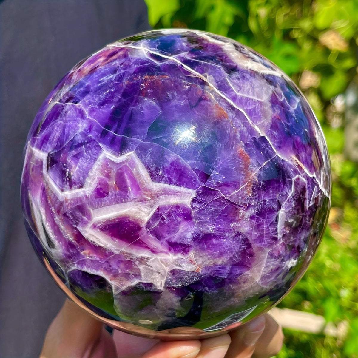 Natural Brazilian Crystal Ball Deep Purple 1.7 Lb – Bohemian Style Polished Stone Desktop Decoration for Home & Office, Valentine's Day Gift, Carnival & Holiday Decorative Ornament