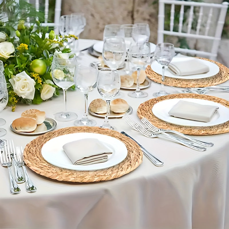 6pcs Natural Rattan Round Placemats 11.8in Heat Resistant Non-Slip Bohemian Wicker Table Mats for Dining Wedding Christmas Thanksgiving