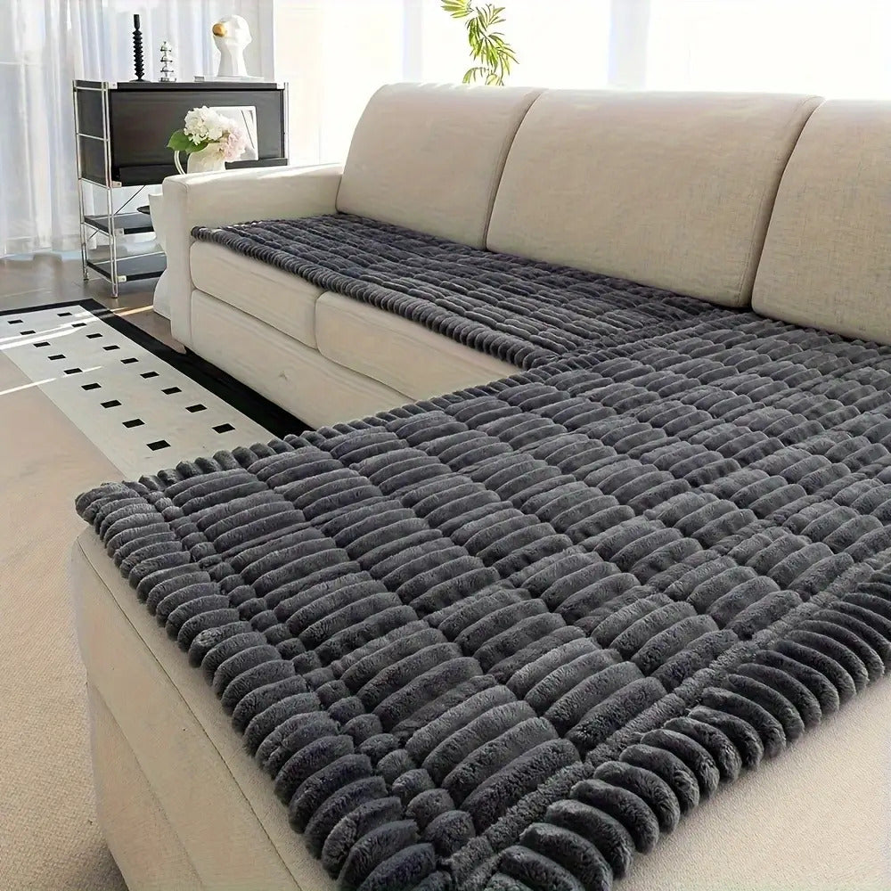 Jacquard Couch Cushion Cover 2pcs Set Solid Color Sofa Seat Cover - Soft Thick Plush Non-Slip Machine Washable Pet Friendly for 2 3 4 Seat Sectional Sofa Living Room Bedroom, 4 Colors