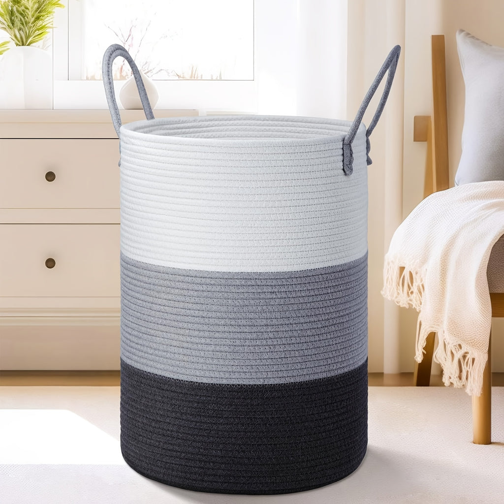 Collapsible Woven Rope Laundry Basket & Hamper - 4 Sizes (12-26 Gal), Cotton Rope Storage Basket for Dirty Clothes, Blankets & Toys, Boho Bathroom Nursery & Living Room Decor