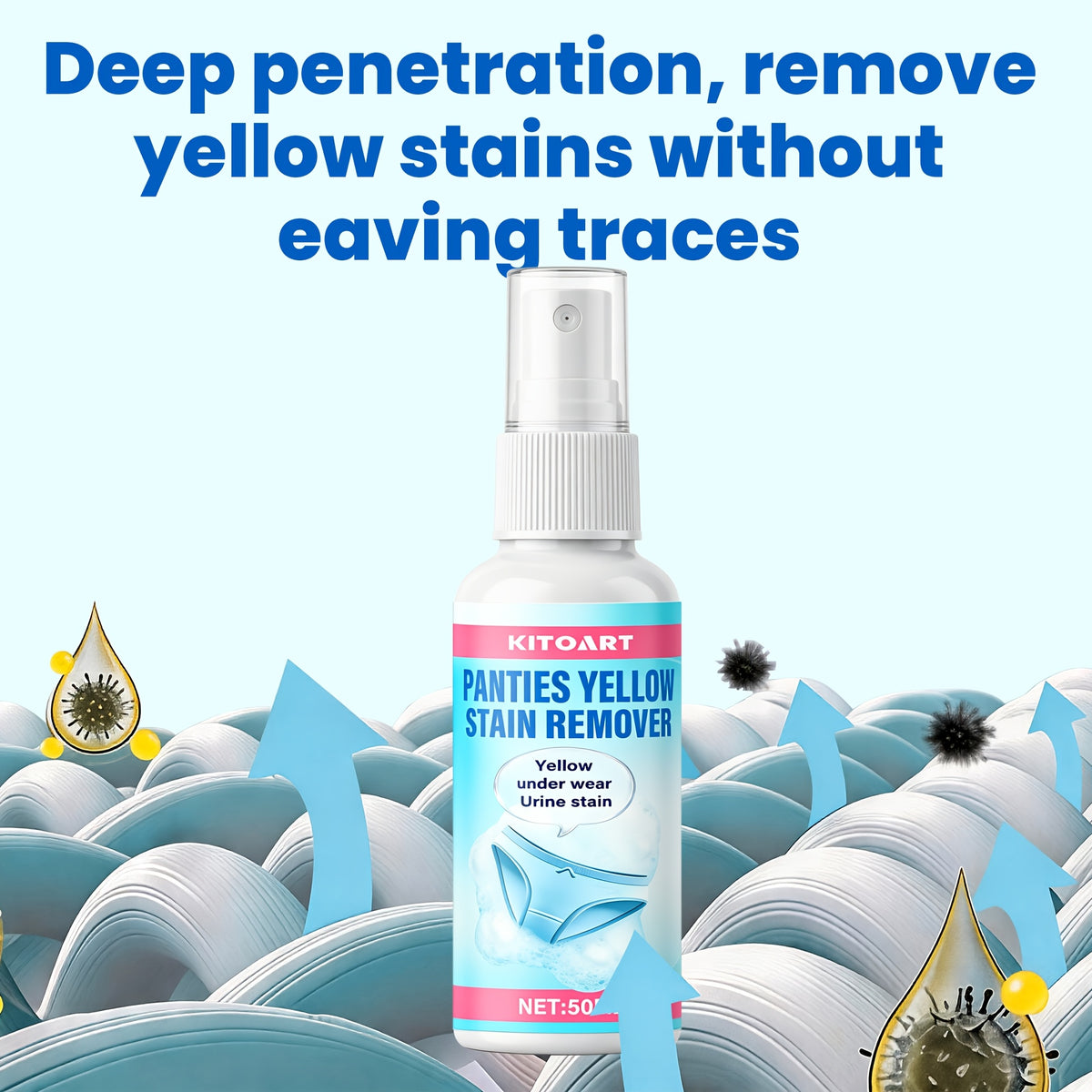 Underwear & Fabric Stain Remover Liquid - Removes Urine, Sweat & Yellowing Stains, Deep Cleans & Deodorizes, Gentle on Delicate Fabrics, Daily Intimate Clothing Care Detergent