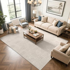 Soft Fluffy Arch Pattern Area Rug – Non-Slip Washable High-Low Pile Geometric Carpet for Living Room, Bedroom & Dining Room, Beige, Multiple Sizes