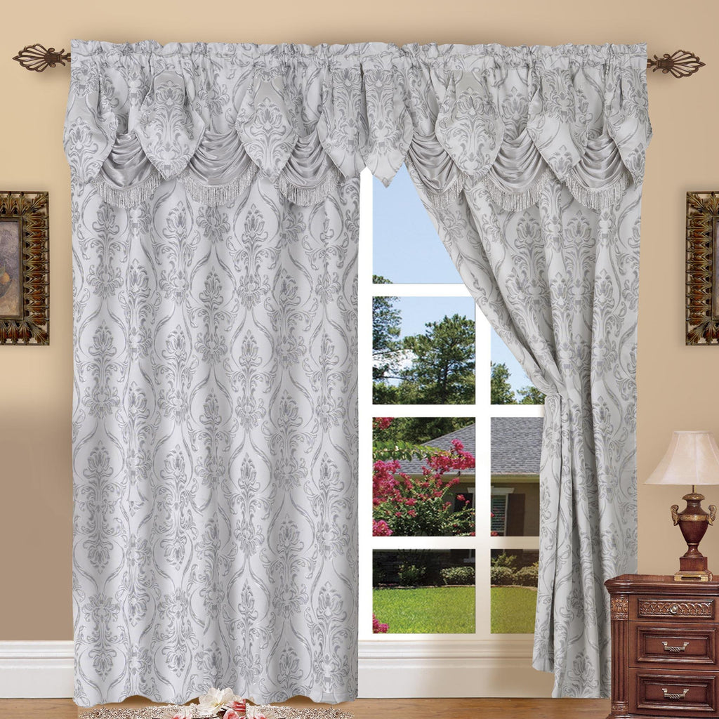 Penelope Jacquard Curtains with Attached Waterfall Valance – 2 Panel Luxury Room Darkening Rod Pocket Curtain Set, 54x84 Inch, Machine Washable for Living Room Bedroom Study Home Office
