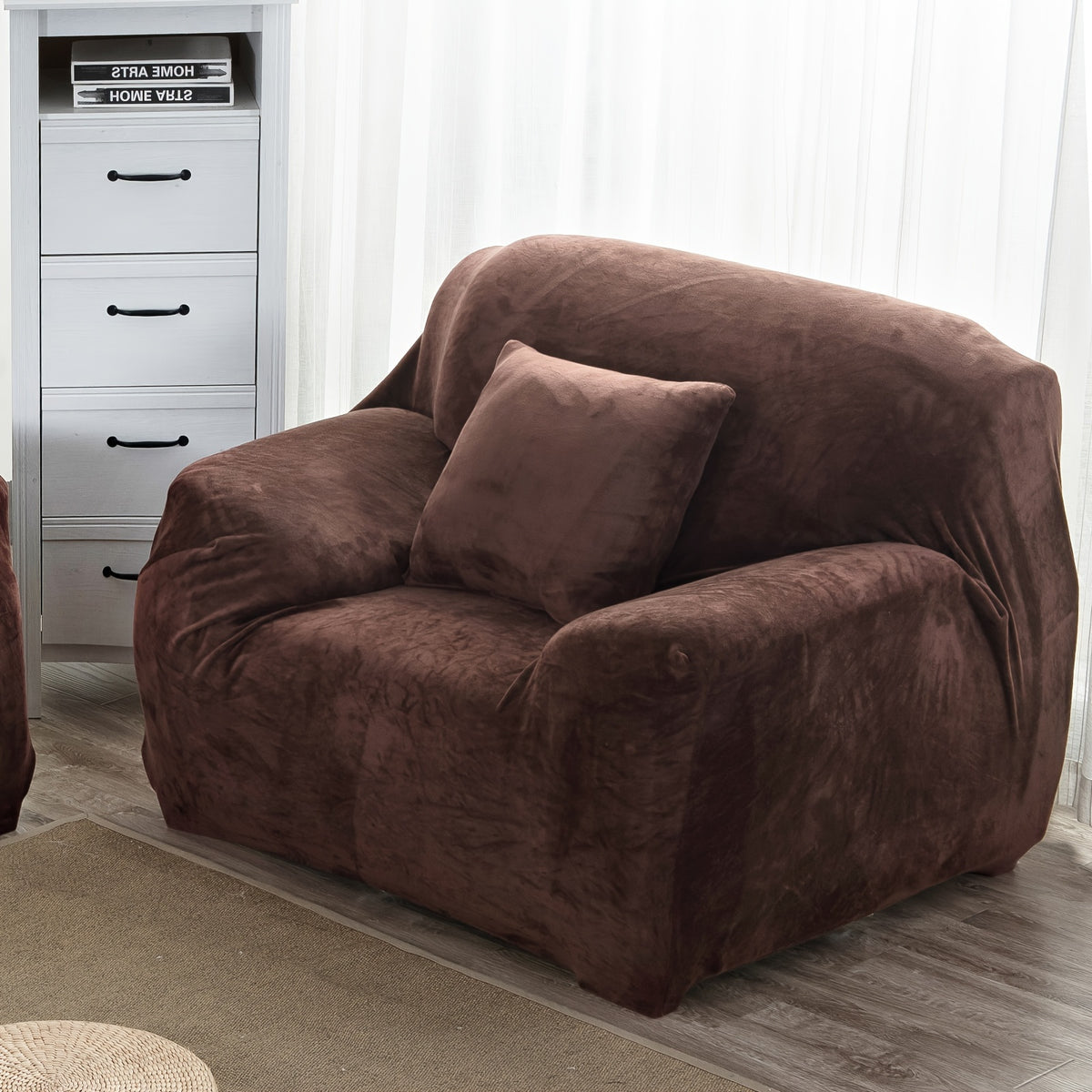 Plush Sofa Slipcover Stretch Thick Couch Cover - Soft Velvet Furniture Protector for Chair Loveseat 3 4 Seater, Anti-Slip Elastic Wrap, Machine Washable, 6 Colors for Living Room