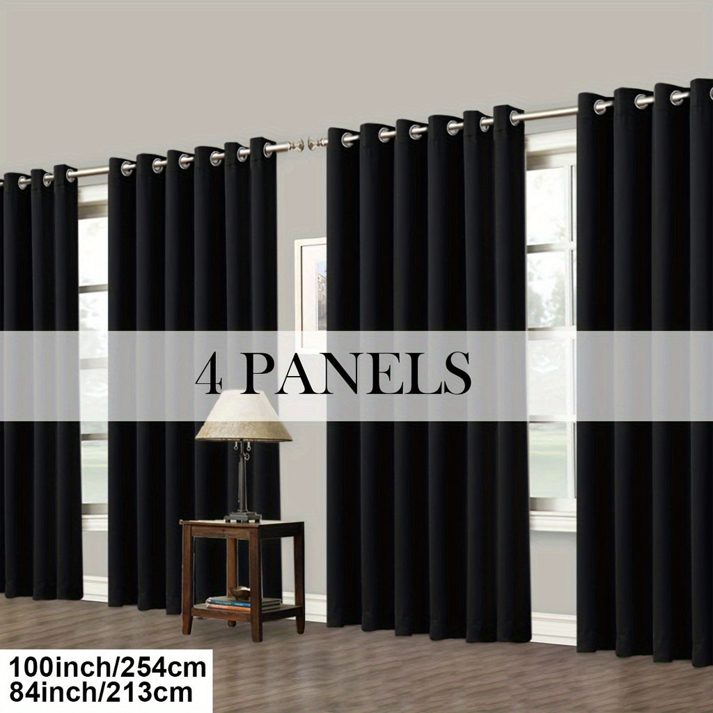 Room Darkening Blackout Curtains 4-Pack – Grommet Top Plain Weave Sun Blocking Drapes for Living Room & Bedroom, 9 Colors, 7 Size Options, Woven Polyester