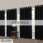 Room Darkening Blackout Curtains 4-Pack – Grommet Top Plain Weave Sun Blocking Drapes for Living Room & Bedroom, 9 Colors, 7 Size Options, Woven Polyester