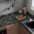 Marble Contact Paper Waterproof Self-Adhesive PET Film Heat Oil Resistant Glossy Vinyl Wrap for Kitchen Cabinets Bathroom Countertops Drawer Liner Furniture Decor White Black Marble 15.75x196.85 in