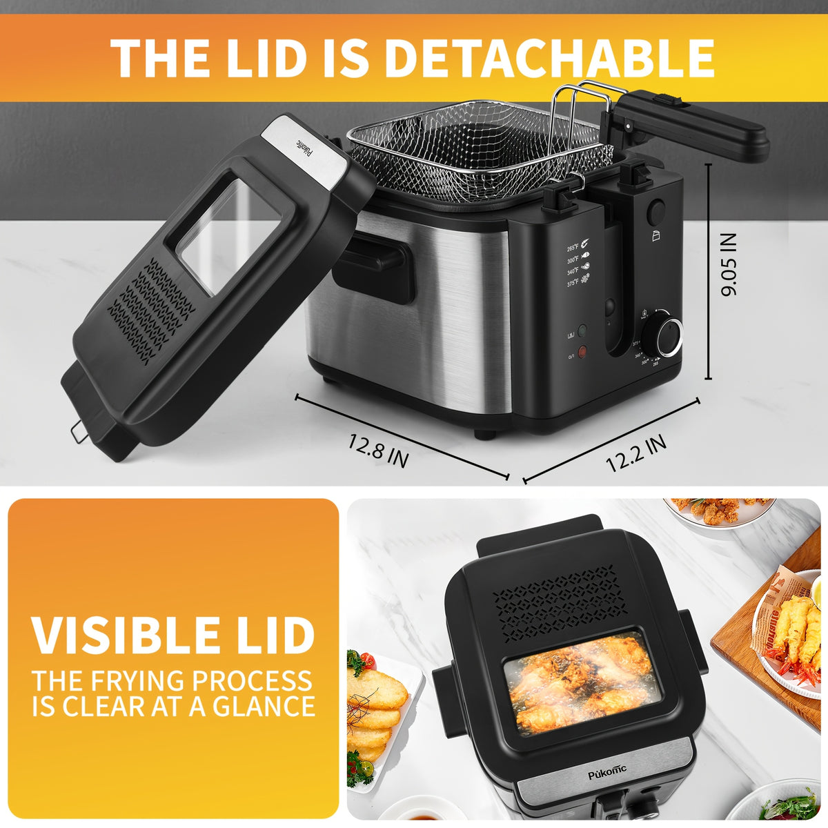 Electric Deep Fryer with Stainless Steel Basket 1.5L-6L Adjustable Temperature Foldable Handle Easy-Clean Dishwasher Safe