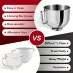 5Qt Stainless Steel Mixer Bowl – KitchenAid Artisan & Classic 4.5-5QT Compatible, Oven-Safe 304 Steel with Ergonomic Handle & Spill-Resistant Lid