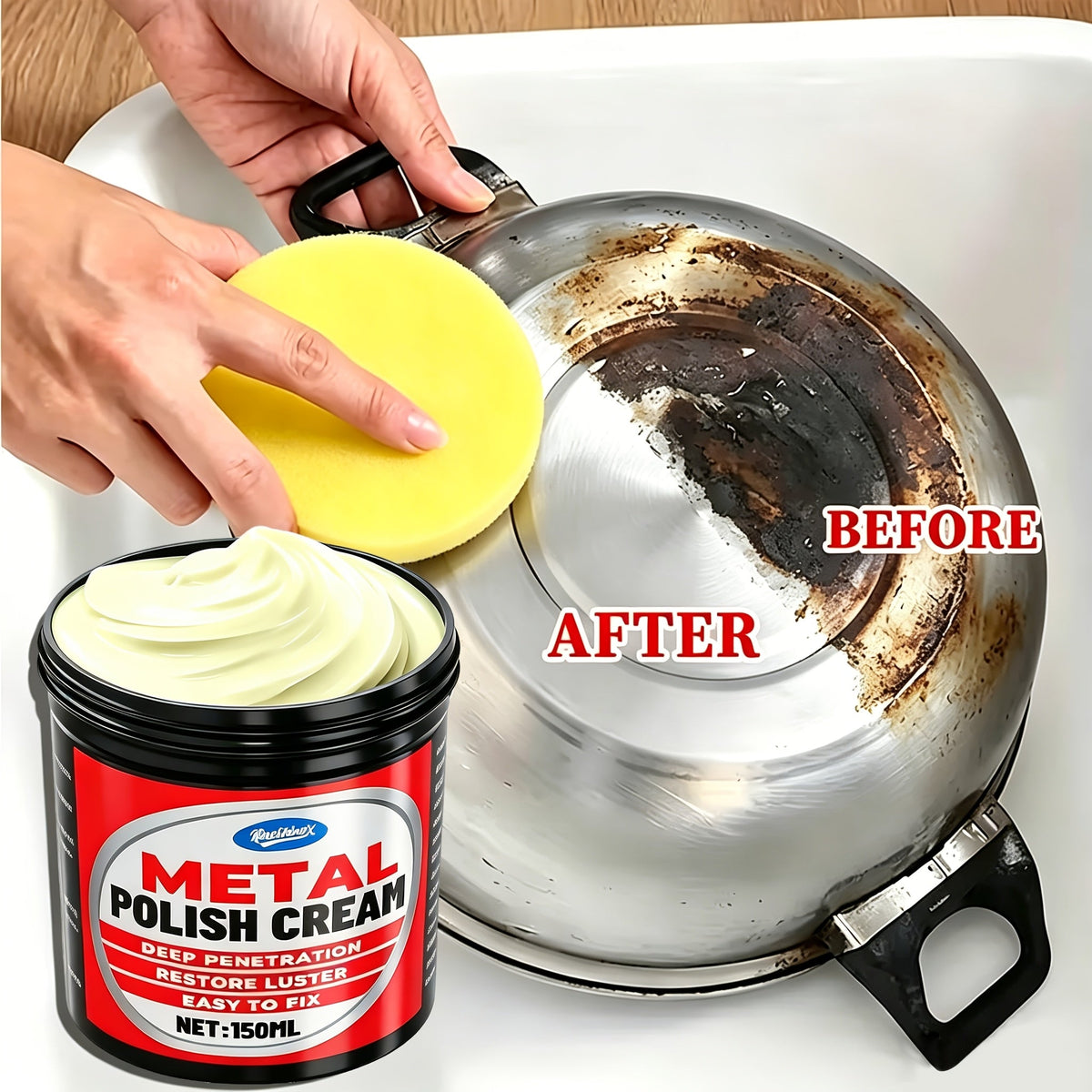 Metal Polishing Paste Multi-Purpose Stainless Steel Restoring Cream for Kitchen Appliances, Ovens, Range Hoods & Alloy Surfaces - Glycerin Formula, Smooth Finish, Long-Lasting Shine