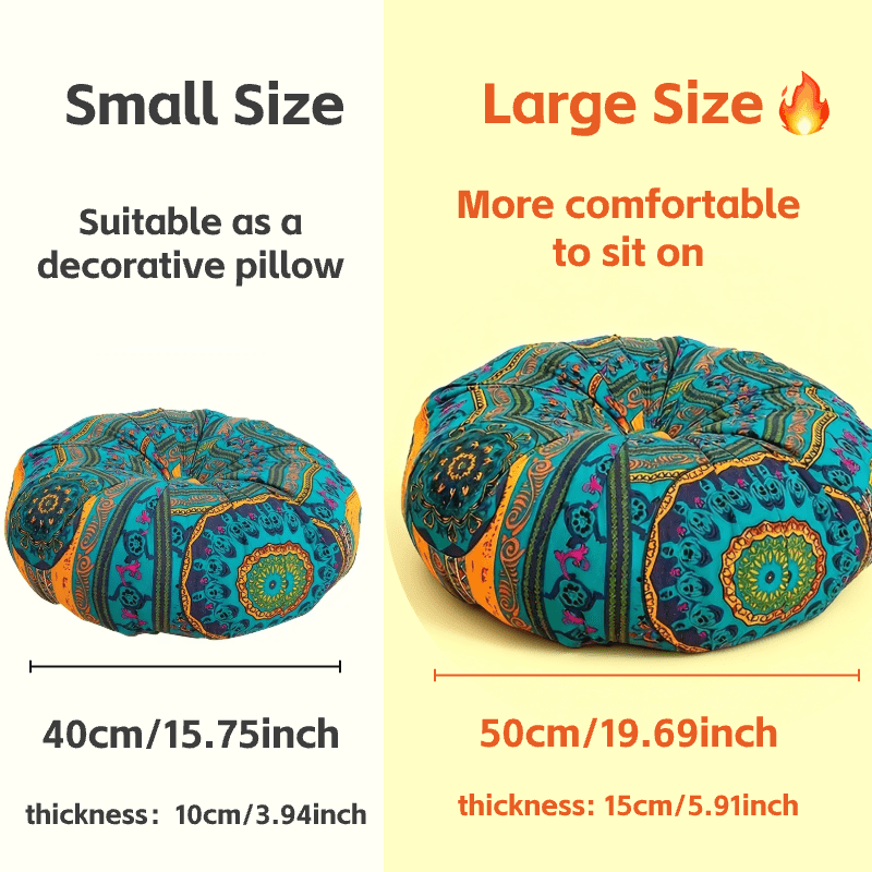 Boho Round Floor Cushion Pillow Thick Filling - Bohemian Decorative Accent Pillow for Sofa Living Room Bedroom, 6 Colors, 2 Sizes