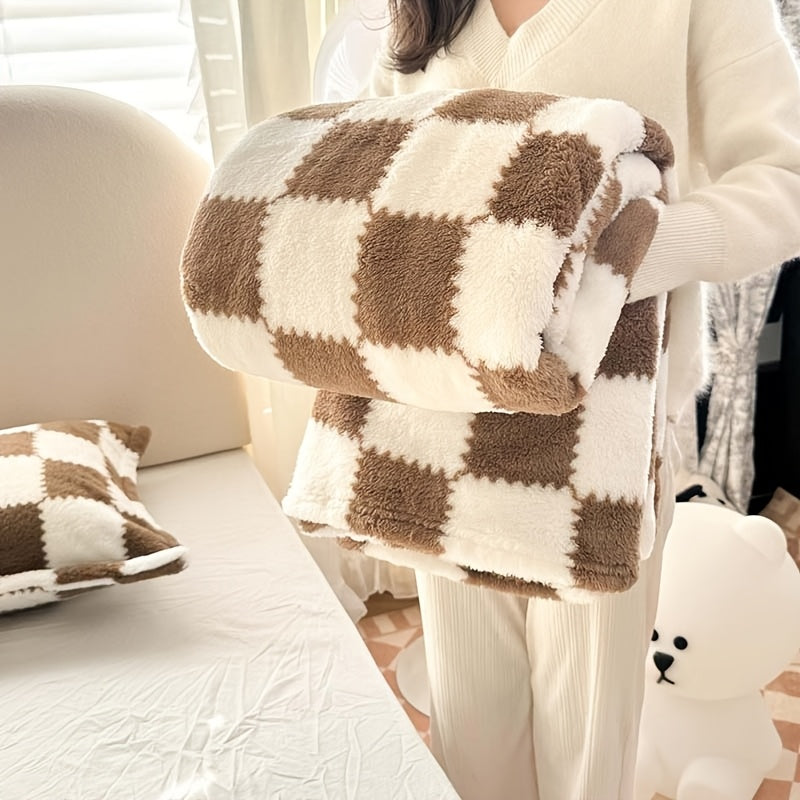 Double-Sided Velvet Plaid Blanket Super Soft Machine Washable for Home Bedroom Sofa Travel Panda Print Black White Blue Green Yellow Pink Coffee 4 Sizes