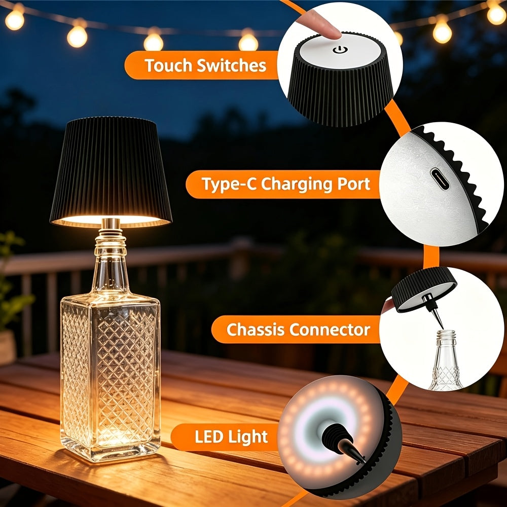Wireless LED Bottle Lamp Touch Control USB Rechargeable 2400mAh IP44 Waterproof 3-Color Mood Light for Bedroom Bar Party Wedding Garden – Cordless Bottle Stopper Night Light