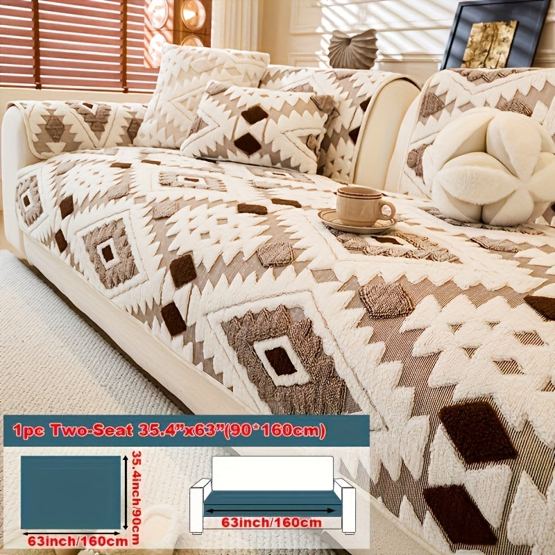 Thick Plush Sofa Cover Protective Slipcover – Pet-Friendly Shu Velveteen Non-Slip Machine Washable Jacquard Sofa Seat Cushion Cover for Office Bedroom Living Room Couch Decor